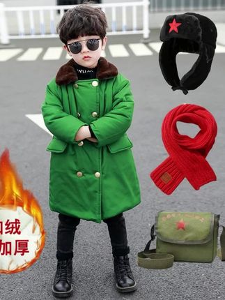 男童东北军大衣棉绿小宝加绒加厚军大衣#儿童军大衣 #加绒加厚保暖外套 #保暖外套