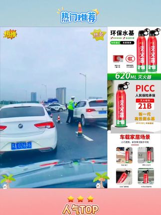 620ml车载家用水基型灭火器耐高温21B级别4年有效期可灭电火