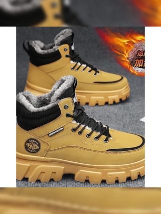 【正品】啄木鸟马丁靴男秋冬高帮英伦风工装大黄靴男士加绒棉鞋厚底#马丁靴#马丁靴推荐 #马丁靴男