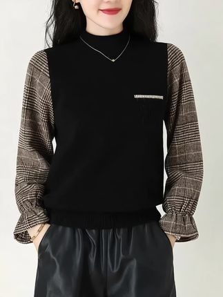 假两件上衣半高领喇叭袖宽松时尚 百搭针织洋气打底衫#穿搭 #穿搭技巧 #时尚妈妈装 #穿搭分享 #美妆