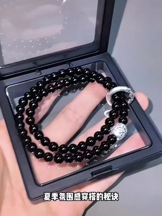 天然黑曜石手串足银手链男女款#手串#小物件大意义