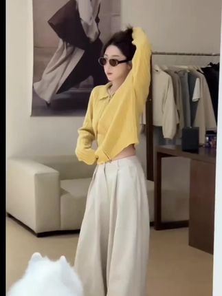 2025秋季新款设计感慵懒风洋气长袖开衫女搭配休闲阔腿裤两件套