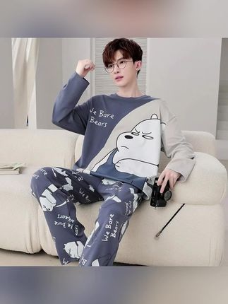 男士睡衣春秋款纯棉长袖薄款卡通青少年加大码学生休闲家居服套装#好物推荐🔥 #面料柔软舒适 #睡衣家居服 #种草 #每日分享