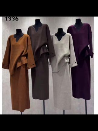 高腰慵懒风针织时尚新中式礼服套装毛衣套头衫半身裙两件套1336