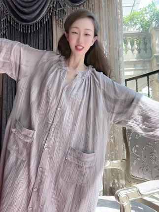 #睡衣家居服 复古棉纱睡裙高级