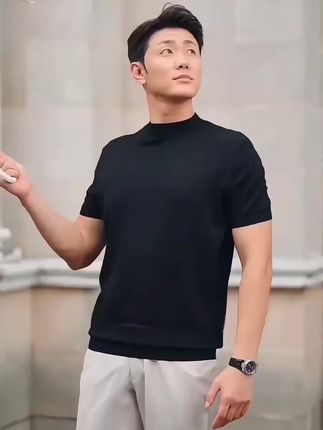 男士100%纯羊毛衫圆领短袖春秋休闲纯色薄款半袖打底衫#羊毛衫穿搭#男士羊毛衫#针织衫 #短袖针织衫 #羊毛衫