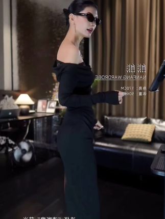 裙子女款爆款2025新款高级感早秋长袖设计感斜肩连衣裙 #高级感穿搭 #黑色系穿搭 #女人味穿搭 #气质女人 #做气质女人