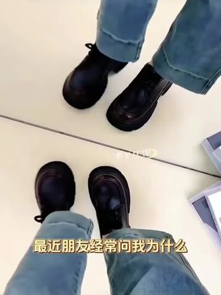 爆款厚底乐福鞋女2025春季新款系带粗跟小个子增高显瘦炸街小皮鞋