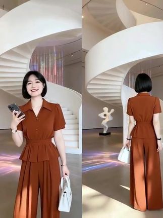 小个子休闲风时尚套装女士夏季新款收腰短袖衬衫阔腿裤两件套#创意思维激发 #酒行业 #注册资金实缴是什么意思 #销售争抢客户解决办法