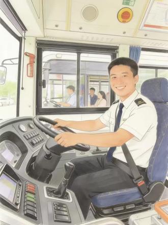 暖心的公交车司机#暖心#绘画