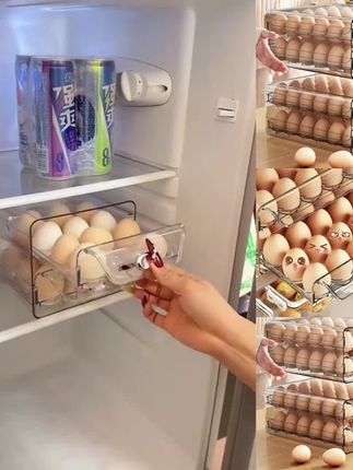 鸡蛋收纳盒厨房冰箱保鲜鸡蛋盒塑料透明多规格双层抽屉式鸡蛋盒