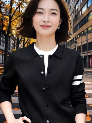 罗蒙男士高档开衫 罗蒙翻领条纹针织开衫男2025秋季新款宽松休闲时尚毛衣外套男装潮#简约休闲穿搭 #时尚减龄穿搭 #外套穿搭 #高端男装 #品质男装