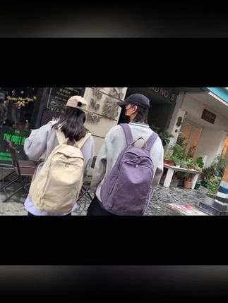 探屿原创女大学生帆布双肩包 #大容量书包 #简约大容量 #学生书包 #大学生书包 #学生背包