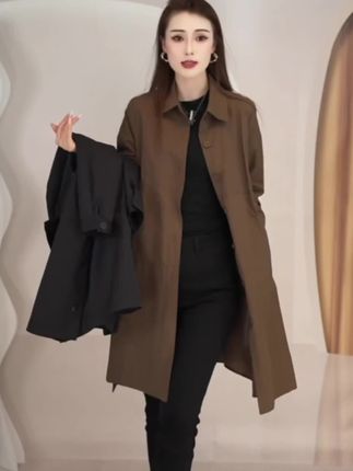 春秋新款女士中长款宽松时尚百搭风衣外套#时髦穿搭 #穿出高级感 #时尚气质穿搭 #优雅气质 #气质范