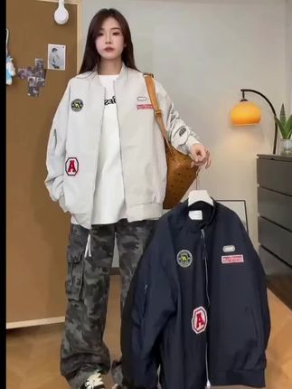【美式潮牌绣标棒球服外套男女2025春季情侣款宽松百搭飞行夹克上衣潮】