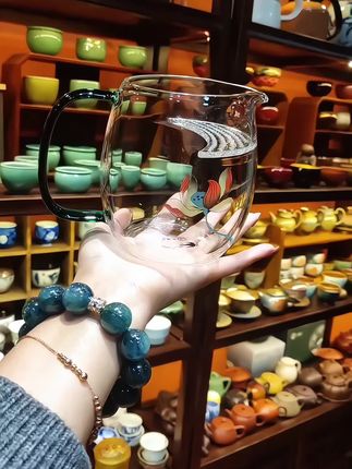 旭东好物 高档水晶耐热玻璃泡茶壶月牙公道杯#玻璃杯#月牙公道杯#茶具#茶器之美 #高端大气