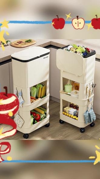 #垃圾桶 #免弯腰垃圾桶 俏洁厨房垃圾桶家用双层高款带盖多功能蔬菜置物架免弯腰垃圾桶 #厨房垃圾桶 #高款垃圾桶 #好物推荐 1.31