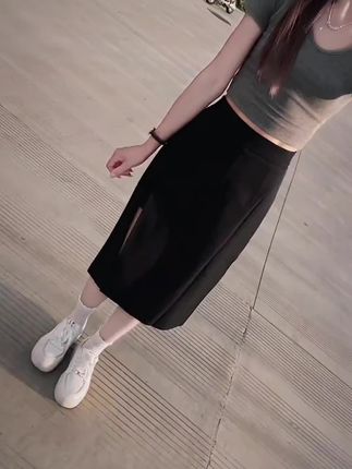 不规则开叉黑色半身裙女春夏中长款A字裙2025安全裤高腰大码裙子