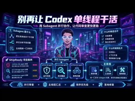 别再让 Codex 单线程干活 Codex Subagent到底该怎么用?这条视频用小白也能听懂的方式,把Subagent是什么、什么时候适合开、什么时候别乱开,还有怎么用3个子代理并行做代码审查,都讲得明明白白~
还拆了一个ShipReady项目案例:runtime-risk-agent、qa-coverage-agent、architecture-agent分别发现了哪些问题,主线程又该怎么汇总、排序、落地修复,全在视频里!
#Codex #Subagent #AI编程 #AI写代码 #程序员效率