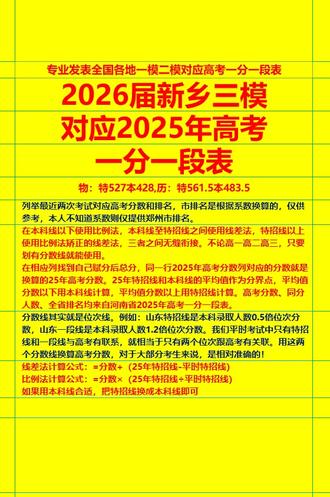 2026届新乡三模对应2025年高考一分一段表 方便自助换算高考分数,查省排名。如果会查特报线和一段线,建设使用本合集第1集的全省通用一分一段表,每次考试都能用。长按点击清屏播放就没遮挡了。