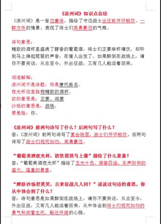 凉州词知识点总结#四年级上册语文 #知识点总结#必考考点