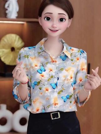 2025夏季新品女装时尚靓丽显瘦遮肉气质减龄开衫印花七分袖衬衫 #衬衫 #衬衫女 #衬衫搭配 #七分袖衬衫 #开衫印花