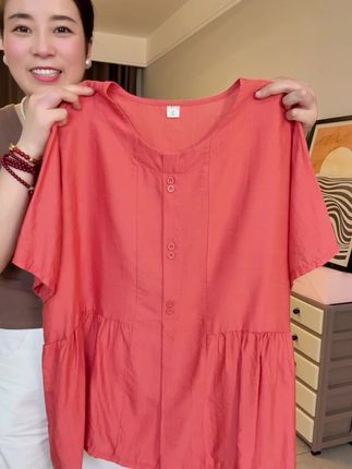 终于等到这个亚麻冰丝短袖来活动啦,好看,舒服透气#短袖t恤 #显瘦遮肉 #时尚妈妈装 #大码女装