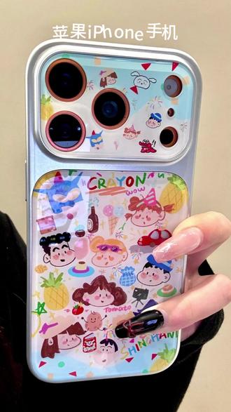 啊啊啊~好阔爱!适用苹果iphone17promax涂鸦卡通16pro创意15韩风14ins电镀手机壳 #手机壳 #可爱手机壳 #小众设计感