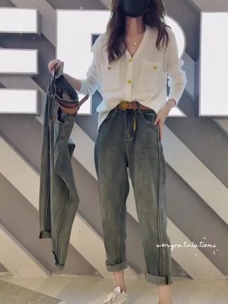 梨形身材穿搭大码女装宽松牛仔裤子弹力九分哈伦老爹裤显瘦萝卜裤#牛仔裤 #萝卜裤 #哈伦裤 #显瘦裤子 #显高显瘦显腿长