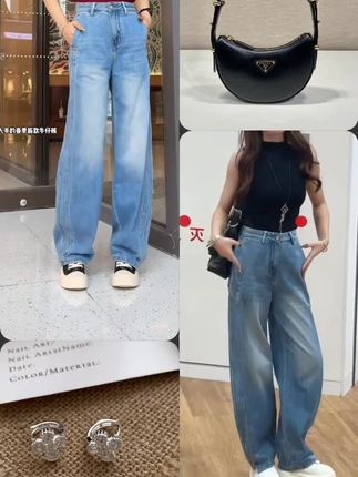 宝子们👖秋季新款弯刀阔腿牛仔裤太可了吧! 软乎乎的面料超舒服,高腰设计秒变大长腿,弯刀版型巨遮肉,拼接细节超有设计感😉 搭短款针织衫+帆布鞋,韩系慵懒风拉满;配简约白T+小西装,通勤也很可💕 各种身材都能轻松驾驭~ #秋季牛仔裤 #高腰阔腿裤 #弯刀裤 #显瘦拼接裤
