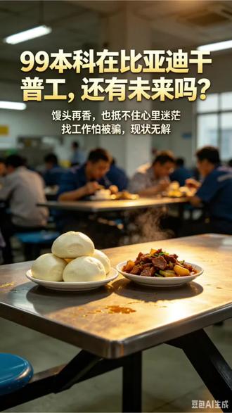 现在19点50,肚子饿了来食堂喝点稀饭,结果只有刚蒸好的馒头,烫得拿不住,配块肉吃着还挺香。
99年本科毕业,在比亚迪干普工,心里总有点不甘。
爸说跳槽又要从零开始,可我总觉得不该就这样。
找工作怕被骗、怕跑空,行李背来背去,太难了。
母胎单身,没牵挂也没依靠,有时候真觉得现状无解。
吃完回宿舍躺会儿,等下又要上班了。
有没有过来人给指条路?普工真的有未来吗?#99年本科进厂现状#本科干普工还有未来吗#进厂打工的迷茫
#打工人的真实心声#抖加小助手@豆包