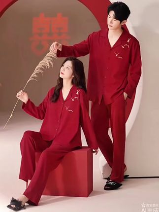 情侣家居服套装本命年红色家居服长袖长裤睡衣套装 #情侣睡衣 #情侣睡衣家居服 #男女同款睡衣#结婚睡衣#喜庆情侣睡衣