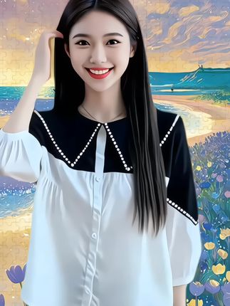 春秋新款显瘦女装撞色娃娃领衬衫,小众减龄洋气别致春装上衣#减龄气质 #百搭上衣 #时尚减龄穿搭 #甜美穿搭 #上衣穿搭