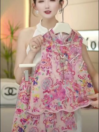 女童2025夏季新款新中式改良国风背心+短裤套装儿童碎花时尚复古#生女儿就是用来打扮的 #生女儿就要这样穿 #夏季穿搭#夏季新款 #女童穿搭