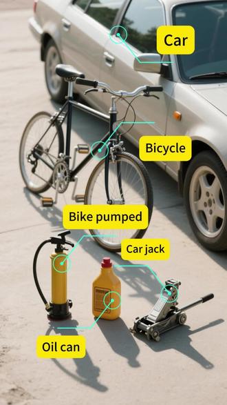 #英语日常口语 #学英语
1.汽车 Car — The car is parked in the garage.
车停在车库里。
2.自行车 Bicycle — I keep my bike in the garage.
我把自行车放在车库里。
3.打气筒 Bike pumped — I pumped up my bike tires.
我给自行车轮胎打了气。
4.机油罐 Oil can — The oil can is almost empty.
机油罐快空了。
5.千斤顶 Car jack — I used the jack to lift the car.
我用千斤顶抬起了车。