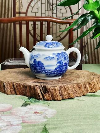 茶壶送礼自用高端大气时尚简约家居泡茶茶器 景德镇纯手工手绘青花瓷山水茶壶高档功夫茶具#茶生活 #手绘陶瓷 #今日分享 #茶壶 #青花瓷 @景德镇居妙尚