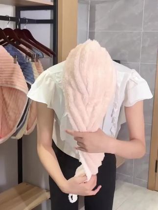 #热门 【工厂直销】升级加厚波浪纹干发帽家用清新可爱柔软舒适吸水亲肤