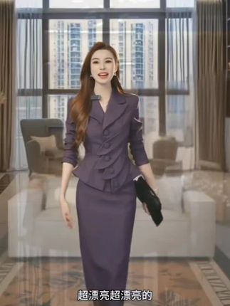罗曼定制 高定原创紫色气质长袖时尚套装秋季+包臀半身裙两件套