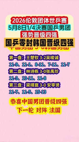 国乒零封韩国晋级四强