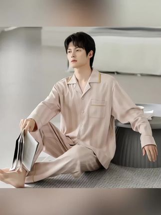 秋季长袖套装简约可外穿男士家居服#套装两件套