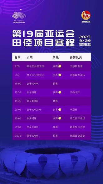 亚运会田径赛程