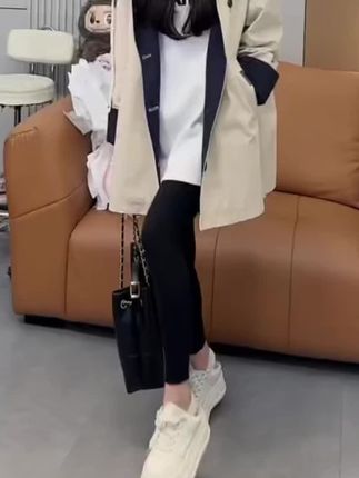 洋气中长款风衣外套女小个子微胖连帽宽松休闲百搭撞色显瘦上衣潮