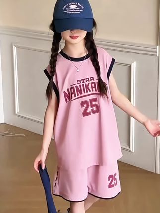 儿童薄款背心短裤两件套夏季2025女童无袖运动套装男童透气篮球服#背心套装 #无袖运动套装 #篮球套装 #高品质童装 #运动套装