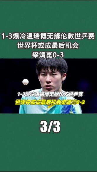 1-3爆冷!温瑞博无缘伦敦世乒赛,世界杯或成最后机会,梁靖崑0-3!3/3#温瑞博 #中国乒乓球