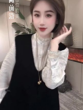 时尚老钱风衬衫上衣2025秋季新款新中式丝绒马甲两件套#谁穿谁好看 #时尚洋气减龄穿搭 #气质轻熟风