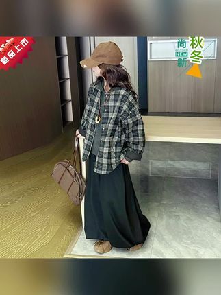 女童秋装时尚套装新款中大儿童洋气韩版格子外套帽衫灯笼裤三件套#时尚气质穿搭 #女童三件套 #女童春秋新款童装