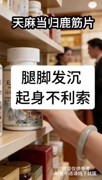 日常生活里常会有腿脚发麻抽筋腰部酸胀,天麻当归鹿筋片含多种常见食材,吞服方便,真心建议带上一瓶,左下角可直接拍
#天麻当归鹿筋片 #腰酸腿痛 #脚麻抽筋 #疏通筋骨 #中老年常备