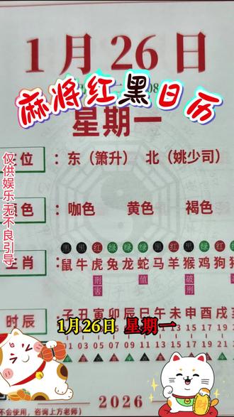 1月26日麻将红黑日历 #麻将#麻将红黑日历#冷知识科普
