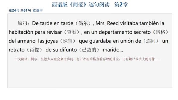 西语版《简爱》逐句阅读 第2章 第24-30句 # 简爱·第二章:红屋囚笼里的反抗微光
盖茨海德府的冬日,总裹着一层化不开的冷。十岁的简·爱缩在早餐室角落,看着里德家的孩子们围着壁炉嬉笑,而自己连靠近温暖的资格都没有——约翰·里德的脚步声从走廊传来时,她攥紧手中的书,心跳骤然绷紧。
这个比她大四岁的表哥,总以欺凌她为乐。“你这个靠人养活的小乞丐!”他一把夺过书,狠狠砸在简的头上,书脊撞得她眼冒金星。疼痛与屈辱瞬间涌来,可这一次,简没有像往常那样沉默忍受。当约翰像抓老鼠般揪住她的头发,将她按在地上拳打脚踢时,她猛地挣脱,用尽全身力气推开他,甚至挥拳反击。
这场反抗的代价,是被锁进阴森的红屋。这里曾是里德先生的临终之地,月光透过高窗洒在褪色的地毯上, portraits(肖像画)里的人影仿佛在暗处凝视。恐惧像藤蔓般缠绕住简,可她攥着冰冷的床柱,心里却燃起一簇微弱的火苗:她不要再做任人践踏的“影子”,哪怕被关在这囚笼般的房间里,也要守住自己仅剩的尊严。红屋的寒夜里,简·爱的反抗不是一时冲动,而是一颗不屈灵魂,在黑暗中第一次发出的微光。#西班牙语#西语学习#西语#每日西语#西语阅读