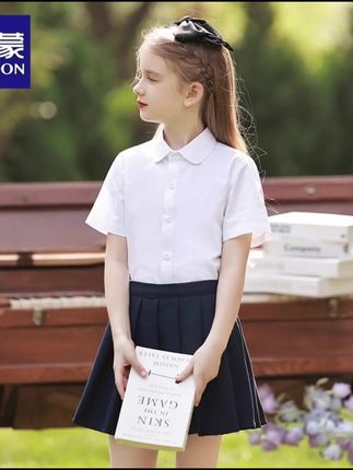 Romon/罗蒙女童棉半袖白色衬衫夏学生演出校服儿童短袖衬衣学院风#夏季穿搭#洋气百搭#演出服#白色衬衫#学院风穿搭